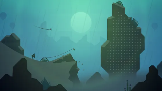 Alto's Odyssey screenshot of a sandboarder gliding across desert dunes