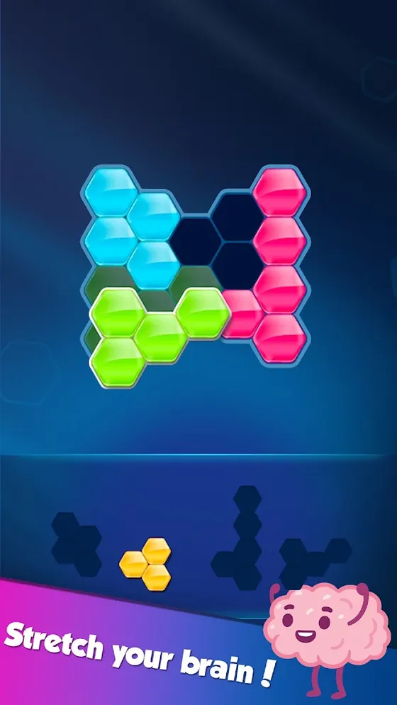 Block! Hexa Puzzle gameplay screenshot showing coloured hexagon tiles on a board